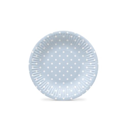 PAW - Pappteller (18 cm) I 8 Stück I Einwegteller Ideal für Hochzeit, Kommunion, Partys, Geburtstag I Papiertellerdruck auf Wasserbasis I Partybedarf 100% Biologisch Abbaubar I Dots light blue von PAW Decor Collection