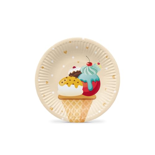 PAW - Pappteller (18 cm) I 8 Stück I Einwegteller Ideal für Hochzeit, Kommunion, Partys, Geburtstag I Papiertellerdruck auf Wasserbasis I Partybedarf 100% Biologisch Abbaubar I Ice Cream von PAW Decor Collection