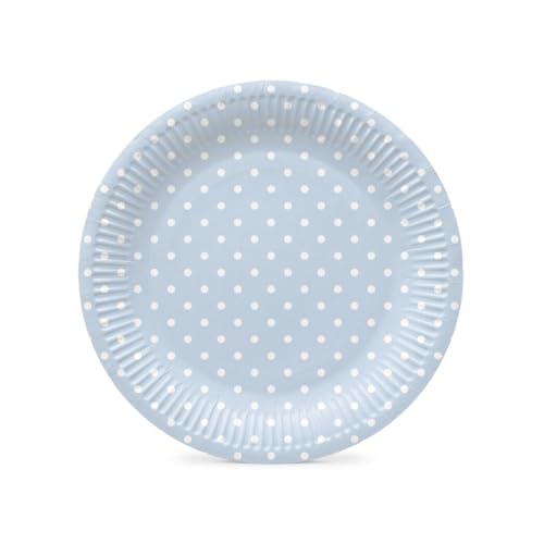 PAW - Pappteller (23 cm) I 8 Stück I Einwegteller Ideal für Hochzeit, Kommunion, Partys, Geburtstag I Papiertellerdruck auf Wasserbasis I Partybedarf 100% Biologisch Abbaubar I Dots light blue von PAW Decor Collection