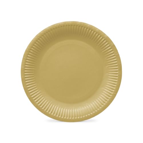 PAW - Pappteller (23 cm) I 8 Stück I Einwegteller Ideal für Hochzeit, Kommunion, Partys, Geburtstag I Papiertellerdruck auf Wasserbasis I Partybedarf 100% Biologisch Abbaubar I Monocolor gold von PAW Decor Collection