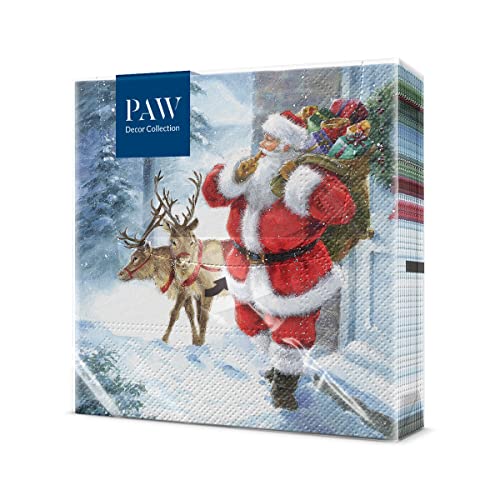 PAW - Servietten 3-lagig (33 x 33 cm) I 20 Stück I Papierservietten Bunt Perfekt für den Weihnachtstisch I Servietten - Weihnachten, Winter, Schnee, Weihnachtsmann I Santa is coming von PAW