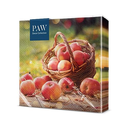 PAW - Servietten 3-lagig (33 x 33 cm) I 20 Stück I Perfekt für Geburtstage, Partys, Meetings I Herbst Tischdekoration I Bunte Papierservietten - Apfel Korb Herbstgarten I Autumn Apples von PAW Decor Collection