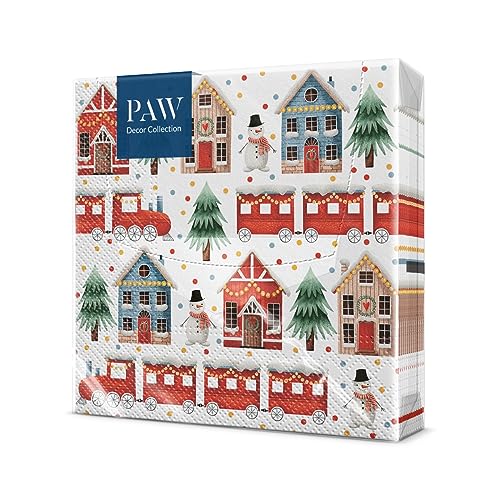 PAW - Servietten 3-lagig (33 x 33 cm) I 20 Stück I Perfekt für Weihnachten, Winter, Feiertage I Heiligabend Tischdekoration I Winter Papierservietten- Gemütliche Weihnachtsstadt I Cozy Christamas Town von PAW Decor Collection