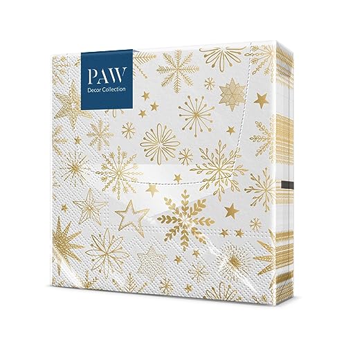 PAW - Servietten 3-lagig (33 x 33 cm) I 20 Stück I Perfekt für Weihnachten, Winter, Feiertage I Heiligabend Tischdekoration I Winter Papierservietten - Glänzende Schneeflocken I Shiny Snowflakes von PAW Decor Collection