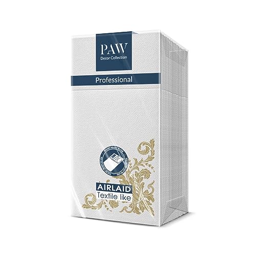 PAW - Servietten aus Airlaid - Stoffähnlich (1/8 pocket) I 25 Stück I Ideal für Hochzeit, Taufe, Kommunion, Geburtstag I Stoffservietten - Ornament, Gold I Farbe: Golden ornament von PAW