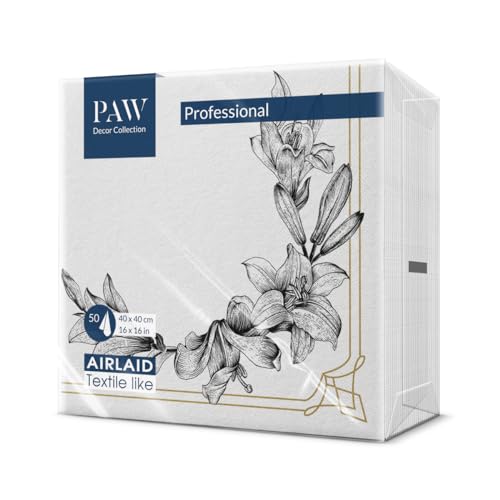 PAW - Servietten aus Airlaid - Stoffähnlich (40 x 40 cm) I 50 Stück I Für Trauerfeier, Leichenschmaus, Beerdigung, Abschied I Hochwertige Tischdeko Stoffservietten - Königliche Lilie I Royal Lily von PAW Decor Collection