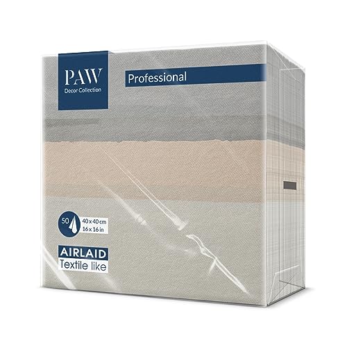 PAW - Servietten aus Airlaid - Stoffähnlich (40 x 40 cm) I 50 Stück I Ideal für Hochzeit, Taufe, Kommunion, Geburtstag I Stoffservietten - Erdfarben, Beige, Streifen I Farbe: Fluid beige von PAW