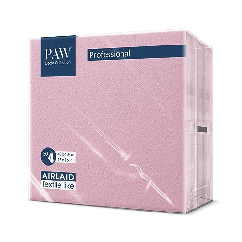 PAW - Servietten aus Airlaid - Stoffähnlich (40 x 40 cm) I 50 Stück I Ideal für Hochzeit, Taufe, Kommunion, Geburtstag I Stoffservietten - Einfarbig, Rosa I Farbe: Monocolor (light rosa) von PAW Decor Collection