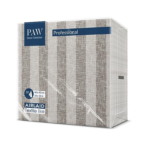 PAW - Servietten aus Airlaid - Stoffähnlich (40 x 40 cm) I 50 Stück I Ideal für Hochzeit, Taufe, Kommunion, Geburtstag I Stoffservietten - Natur, Braun, Streifen I Farbe: Linen Stripes brown von PAW Decor Collection