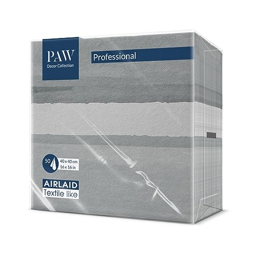 PAW - Servietten aus Airlaid - Stoffähnlich (40 x 40 cm) I 50 Stück I Ideal für Hochzeit, Taufe, Kommunion, Geburtstag I Stoffservietten - Erdfarben, Grau I Farbe: Fluid grey von PAW Decor Collection