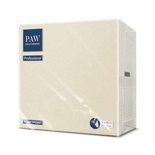 PAW - Soft Point Servietten (38 x 38 cm) | 50 Stück Gastroservietten | Weich und robust | Ideal für den täglichen Gebrauch, Kneipen und Cafés | Einfarbig Champagner von PAW Decor Collection