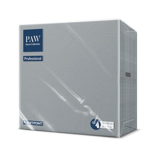 PAW - Soft Point Servietten (38 x 38 cm) | 50 Stück Gastroservietten | Weich und robust | Ideal für den täglichen Gebrauch, Kneipen und Cafés | Einfarbig Grau von PAW Decor Collection
