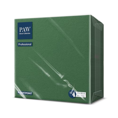 PAW - Soft Point Servietten (38 x 38 cm) | 50 Stück Gastroservietten | Weich und robust | Ideal für den täglichen Gebrauch, Kneipen und Cafés | Einfarbig Stechpalmengrün von PAW Decor Collection