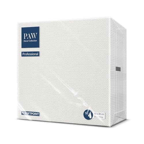 PAW - Soft Point Servietten (38 x 38 cm) | 50 Stück Gastroservietten | Weich und robust | Ideal für den täglichen Gebrauch, Kneipen und Cafés | Einfarbig Weiß von PAW Decor Collection