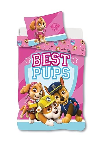 Bettwäsche Paw Patrol Best Pups, Bettbezug für Babys, 100 x 135 cm + Kissenbezug 40 x 60 cm, 100 % Baumwolle, mit Chase, Ruben und Stella von PAW PATROL