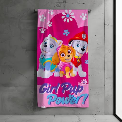 PAW PATROL Kinder Badehandtuch Strandtuch Handtuch, 70x140 cm, 100% Baumwolle, weich, saugfähig, mit Chase, Skye, Marshall, Everest, für Mädchen und Junge, (Pink) von PAW PATROL
