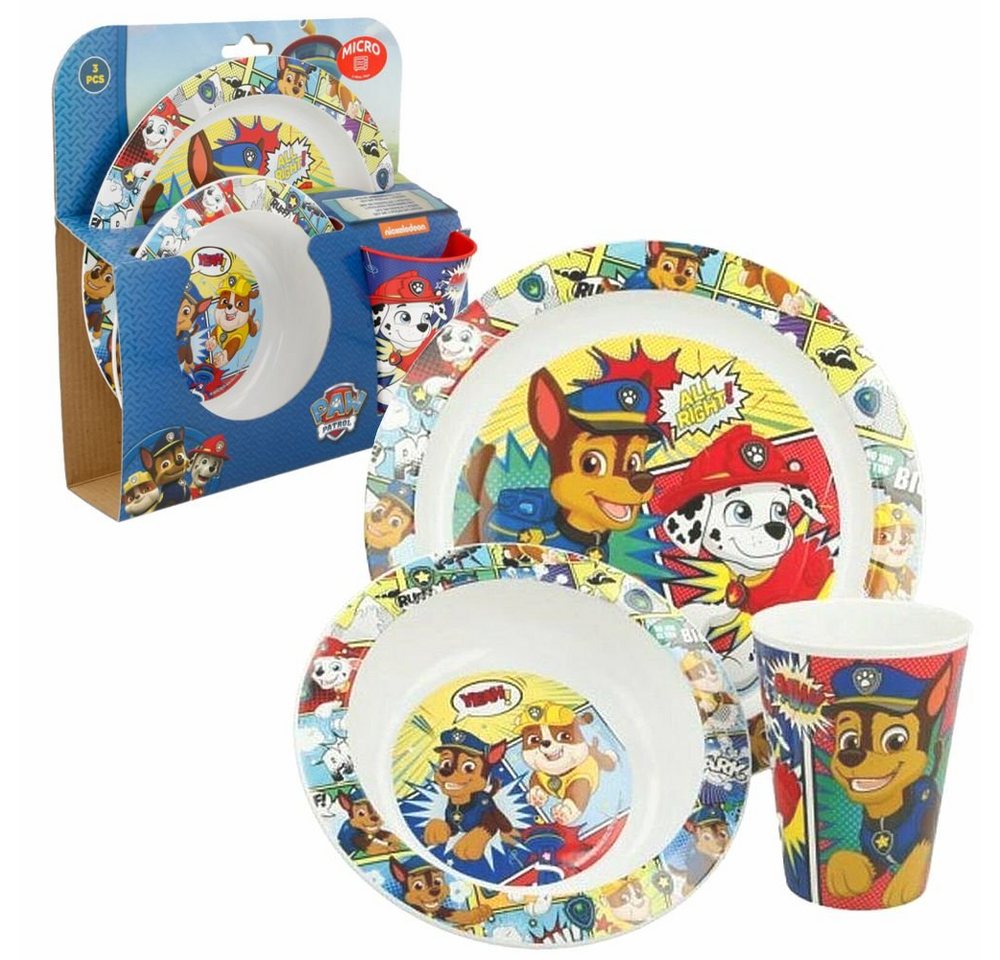 PAW PATROL Kindergeschirr-Set Geschirr-Frühstück-Set 3-teilig Paw Patrol Teller Schüssel Becher, Kunststoff von PAW PATROL