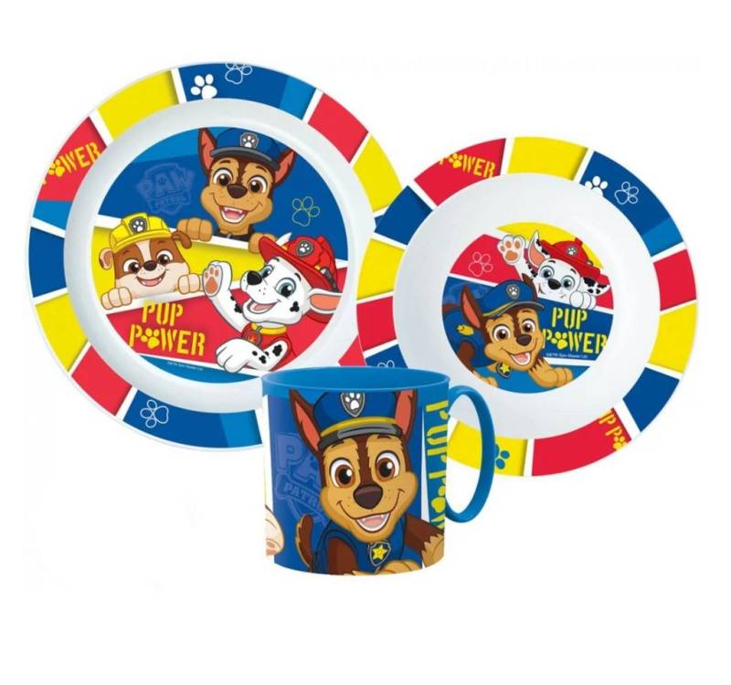 PAW PATROL Kindergeschirr-Set Paw Patrol Chase Marshall Kinder Geschirr-Set 3 teilig (3-tlg), 1 Personen, Kunststoff, Becher Teller Schüssel von PAW PATROL