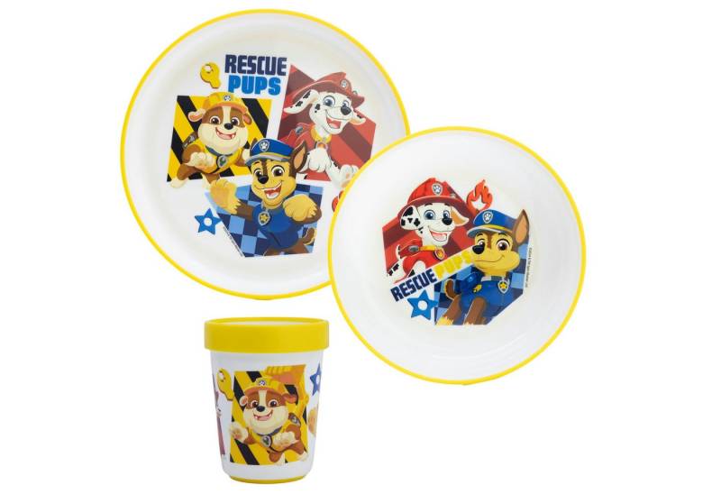 PAW PATROL Kindergeschirr-Set Paw Patrol Chase Rubble Kinder Anti-Rutsch Geschirr-Set 3 teilig (3-tlg), 1 Personen, Becher, Teller, Schüssel von PAW PATROL