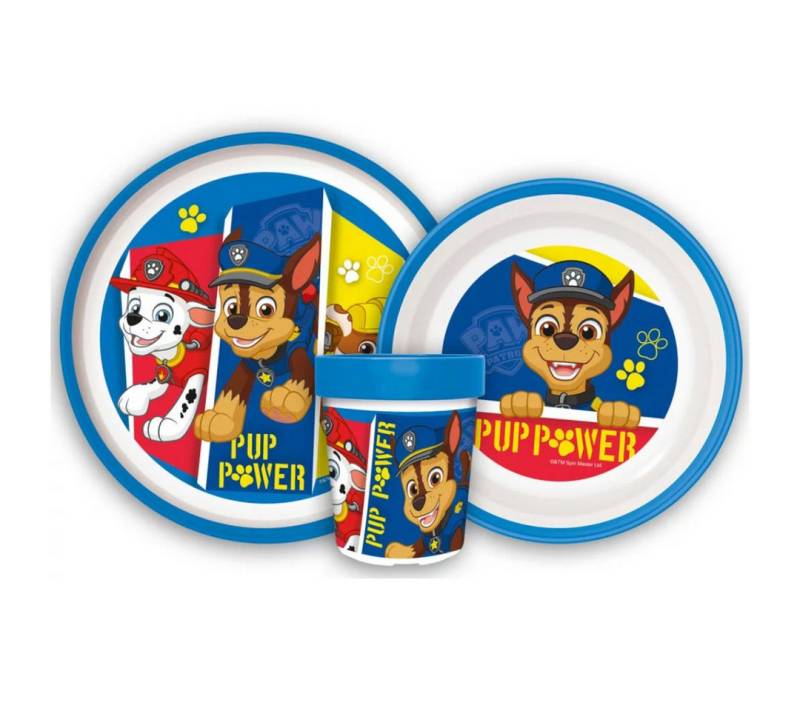 PAW PATROL Kindergeschirr-Set Paw Patrol Chase Rubble Kinder Geschirr-Set 3 teilig (3-tlg), 1 Personen, Kunststoff, Becher Teller Schüssel von PAW PATROL