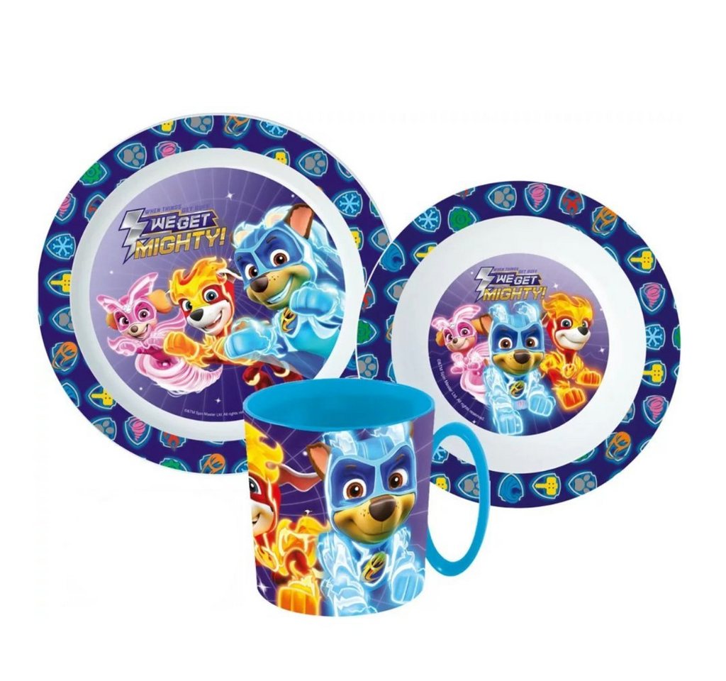 PAW PATROL Kindergeschirr-Set Paw Patrol Kinder Geschirr-Set 3 teilig (3-tlg), 1 Personen, Kuststoff, Becher Teller Schüssel - Chase Skye von PAW PATROL