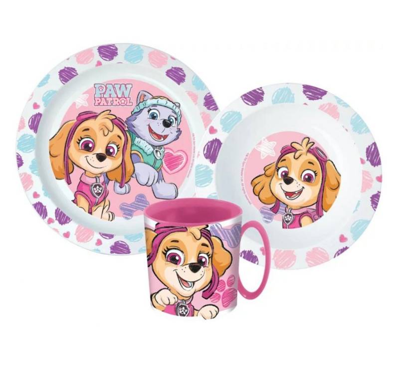 PAW PATROL Kindergeschirr-Set Paw Patrol Skye Everest Kinder Geschirr-Set 3 teilig (3-tlg), 1 Personen, Kunststoff, Becher Teller Schüssel von PAW PATROL