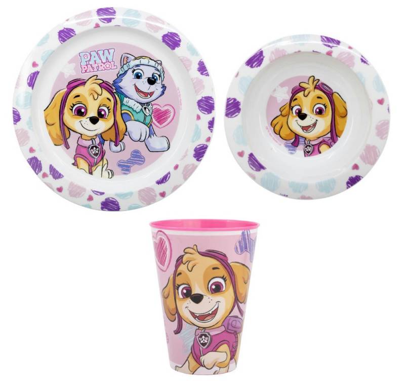 PAW PATROL Kindergeschirr-Set Paw Patrol Skye Everest Kinder Geschirr-Set 3 teilig (3-tlg), 1 Personen, BPA-Frei, XL Becher Teller Schüssel von PAW PATROL