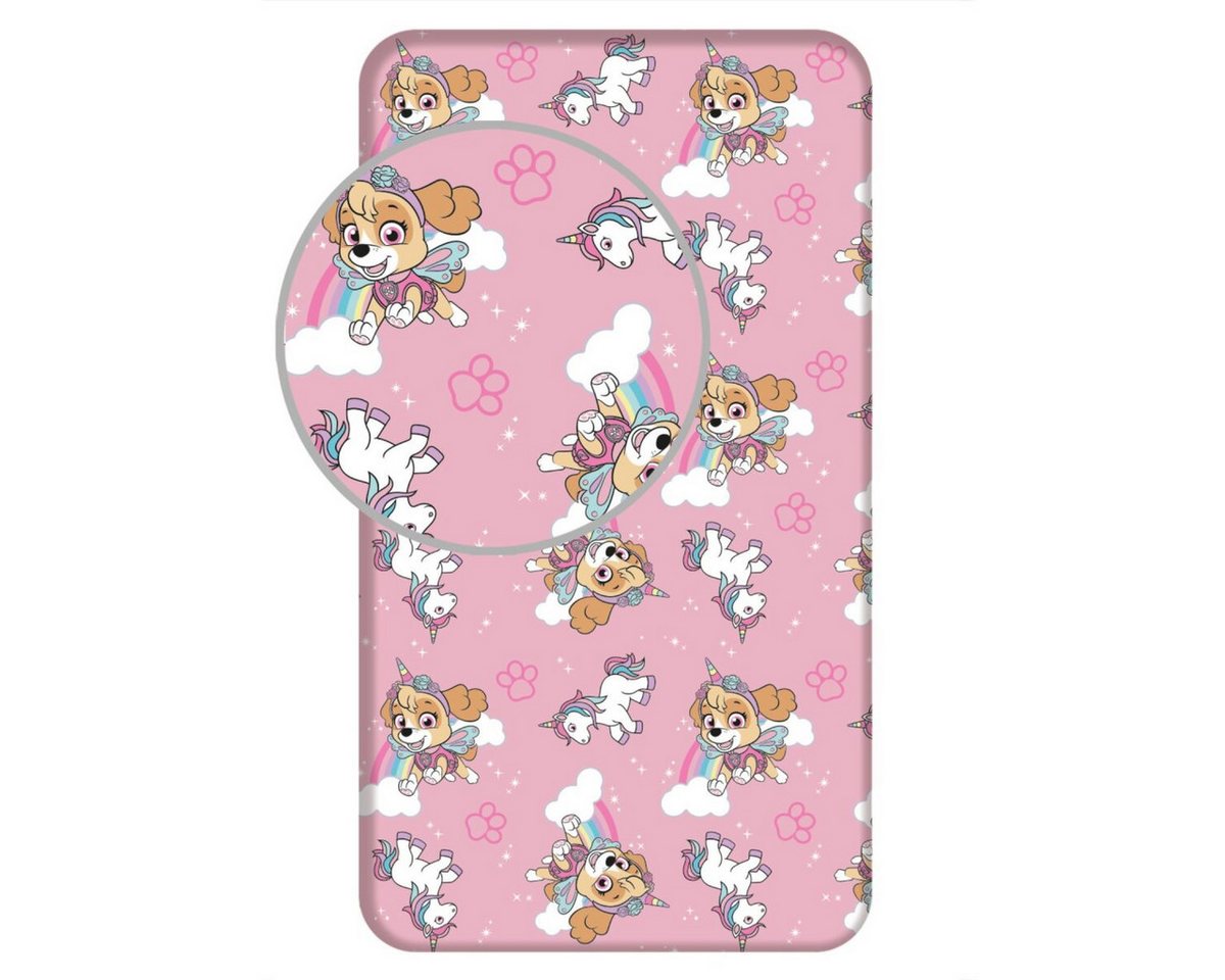 PAW PATROL Spannbettlaken Paw Patrol Spannbetttuch Bettlaken mit Skye 90x200+25cm, 100% Polyester, (1 Stück) von PAW PATROL