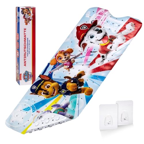 PAW Patrol rutschfeste Badematte für Kinder - Anti Schimmel Badewanneneinlage Fans, antibakteriell, mit Saugnäpfen, Aufhängern und Ablauflöchern, 100x40cm von PAW PATROL