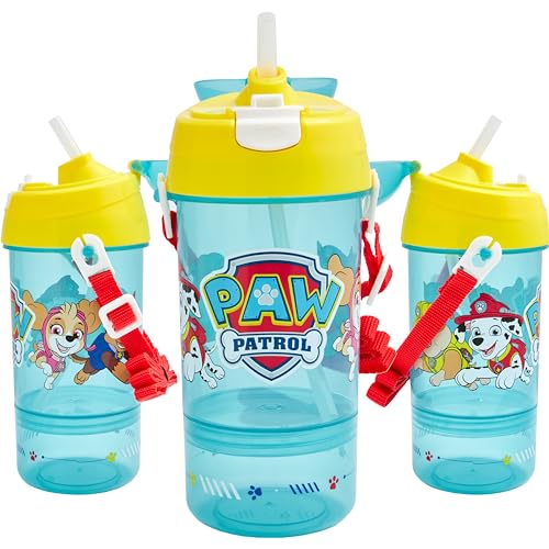 Wiederverwendbare Wasserflasche mit Schraubsockel für Snackbecher, offizielles Lizenzprodukt von Polar Gear, Trinkflasche für Schule, Kindergarten, Sport, Picknick, BPA-frei, 20 cm hoch, blau und gelb von PAW PATROL