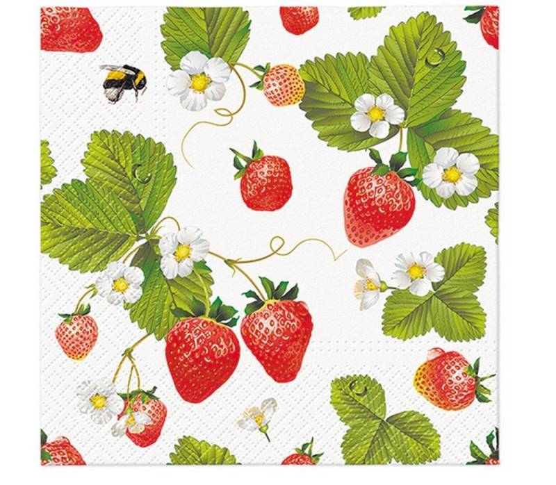 PAW Sp. z o.o. Papierserviette 20 Servietten Strawberries with Bees 33x33cm, (20 St) von PAW Sp. z o.o.