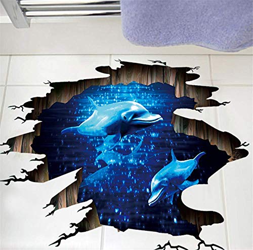 3D Dark Blue Dream Delphin Boden Aufkleber Bad Wohnzimmer Boden Dekoration Wandbild Wandaufkleber Wohnkultur Aufkleber Tapeten Size90 * 67Cm von PAWANG