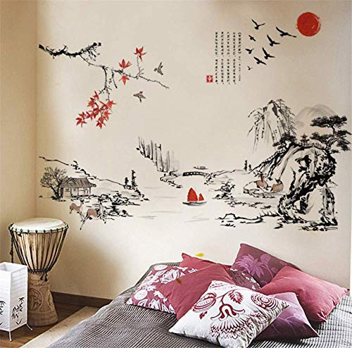 Chinesischen Stil Tuschmalerei Landschaft Kunst Wandaufkleber Wohnzimmer Schlafzimmer Hintergrund Für Hauptdekoration Wandtattoo Tapeten Size130 * 100 Cm von PAWANG