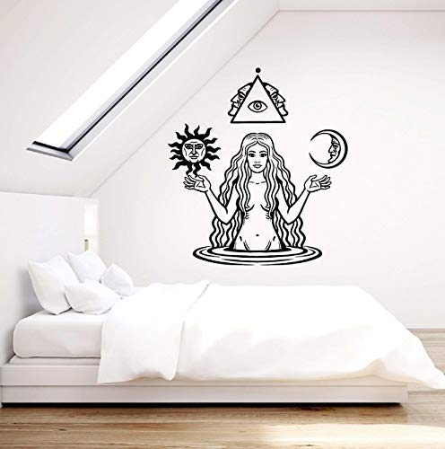 Hexe Hexerei Frau Meditation Sonne Mond Vinyl Wandtattoo Wohnkultur Kunst Wandbild Aufkleber Abnehmbare Tapete 58X64 Cm von PAWANG