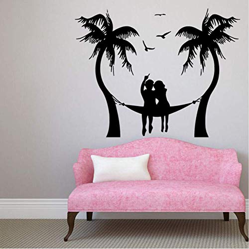Palms Tree Wandaufkleber Strand Sea Gull Wandkunst Wandvinyl Liebespaar Entspannen Wandtattoo Seaside Art Decor Fenster Poster 42 * 33 Cm von PAWANG