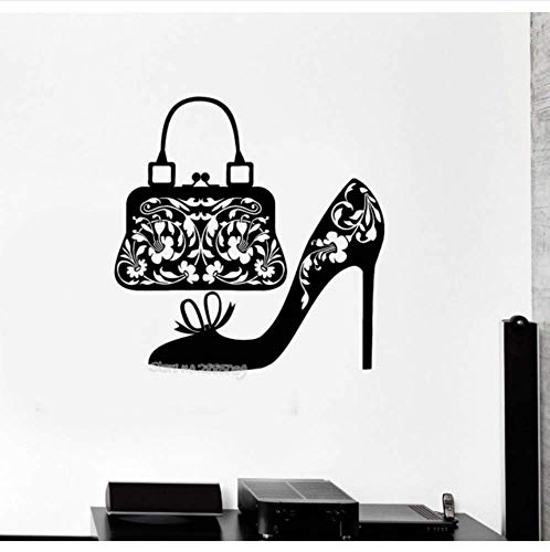 Schuhe Frauen Handtasche Wandtattoo Mode Einkaufen Abnehmbare Vinyl Wandaufkleber Für Tür Hall Aufkleber Mädchen Zimmer Wandbild Aufkleber 56X57Cm von PAWANG