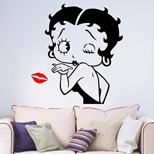 Sexy Betty Boop Mädchen Lippen Kuss Abnehmbare Vinyl Wandkunst Aufkleber Wohnzimmer Schlafzimmer Flur Portrait Startseite Fenster Aufkleber 54 Cm X 59 Cm von PAWANG