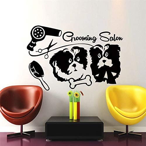 Tierhandlung Salon Wandtattoo Hundeknochen Haartrockner Kamm Kunst Wandbild Hunde Pflege Salon Wandaufkleber Familie Vinyl 42 * 64Cm von PAWANG