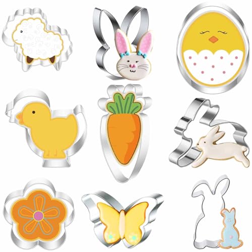 Ausstechformen Ostern, Ausstecher Hase, Keksausstecher Ostern, Ostern Edelstahl Ausstechformen, 9 Stück Ausstecher Ostern Set, Hase, Karotte, Ei, Häschenkopf, Ostergeschenke Kinder von PAWARSO