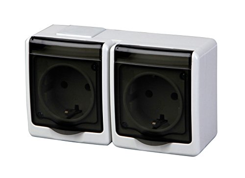 2-Fach Aufputzsteckdose IP44 16A/250V Schuko Aufputz Feuchtraum Steckdose GR/DY von PAWBOL