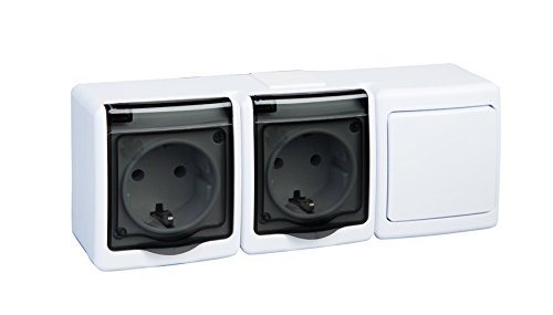 PAWBOL 2-Fach Aufputzsteckdose mit Schalter IP44 16A/250V Schuko Aufputz Feuchtraum Steckdose WE/DY von PAWBOL