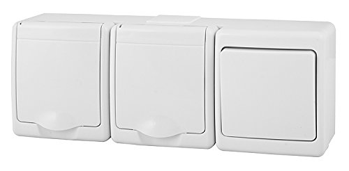 PAWBOL 2-Fach Aufputzsteckdose mit Schalter IP44 16A/250V Schuko Aufputz Feuchtraum Steckdose WE von PAWBOL