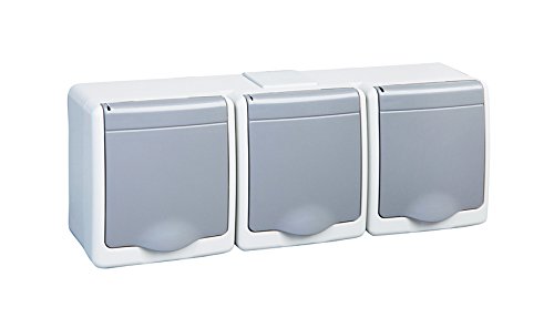 3-Fach Aufputzsteckdose IP44 16A/250V Schuko Aufputz Feuchtraum Steckdose GRAU von PAWBOL