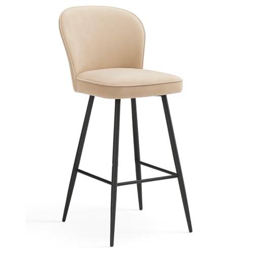 Aline Barhocker Samt – Moderner Küchenhocker mit Rückenlehne, Metallgestell & Fußstütze, Polsterhocker im skandinavischen Design, 96 x 50 x 53 cm von PAWS MEBLE