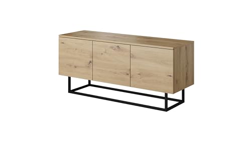 PAWS MEBLE Asgard RTV 120 3D Eiche Artisan Stehend – TV-Lowboard 120 cm – Modernes Loft-Design – Push-to-Open – Metallfüße optional – 2 Schränke mit Regalen von PAWS MEBLE