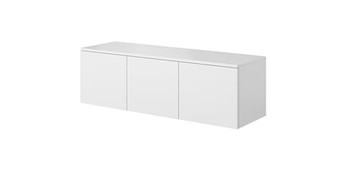 PAWS MEBLE Asgard RTV 120 3D Weiß Hängend – TV-Lowboard 120 cm – Modernes Loft-Design – Push-to-Open – 2 Schränke mit Regalen von PAWS MEBLE