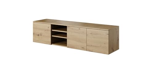 PAWS MEBLE Asgard RTV 150 3D Eiche Artisan Hängend – TV-Lowboard 150 cm – Modernes Loft-Design – Push-to-Open – 2 Schränke + Mittelfach von PAWS MEBLE