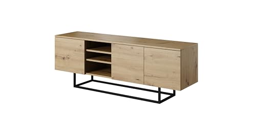 PAWS MEBLE Asgard RTV 150 3D Eiche Artisan Stehend – TV-Lowboard 150 cm – Modernes Loft-Design – Push-to-Open – Metallfüße – 2 Schränke + Mittelfach von PAWS MEBLE