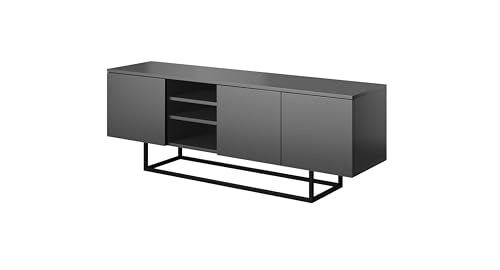 PAWS MEBLE Asgard RTV 150 3D Grau Stehend – TV-Lowboard 150 cm – Modernes Loft-Design – Push-to-Open – Metallfüße – 2 Schränke + Mittelfach von PAWS MEBLE
