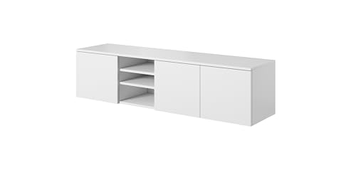 PAWS MEBLE Asgard RTV 150 3D Weiß Hängend – TV-Lowboard 150 cm – Modernes Loft-Design – Push-to-Open – 2 Schränke + Mittelfach von PAWS MEBLE